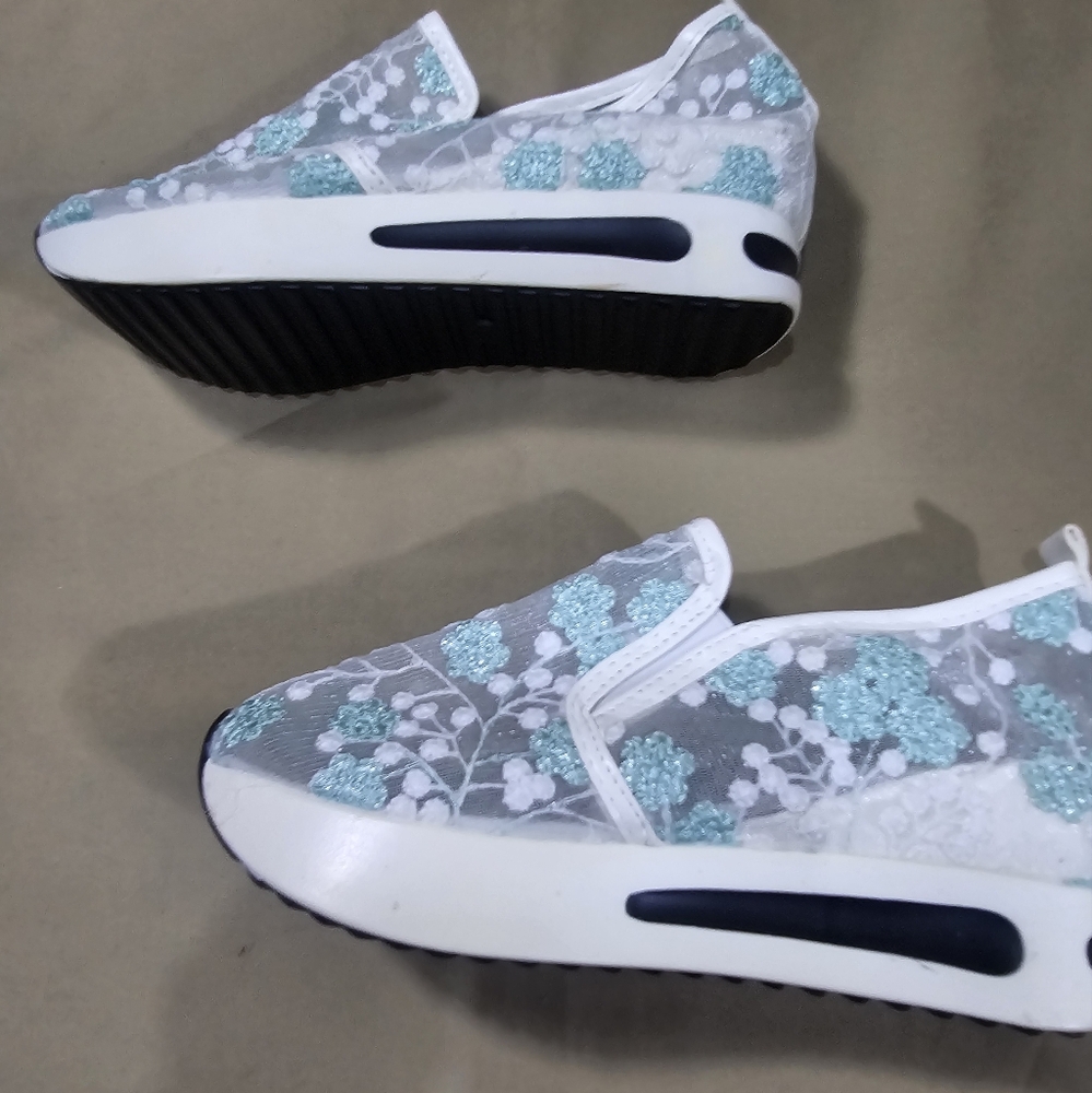 Floral Embroidery Breathable Sheer Mesh Sneakers New